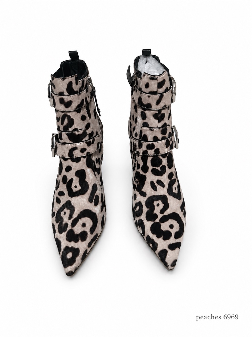 Cape Robbin Leopard Print Pointed Buckle Ankle Boots - Black and Cream